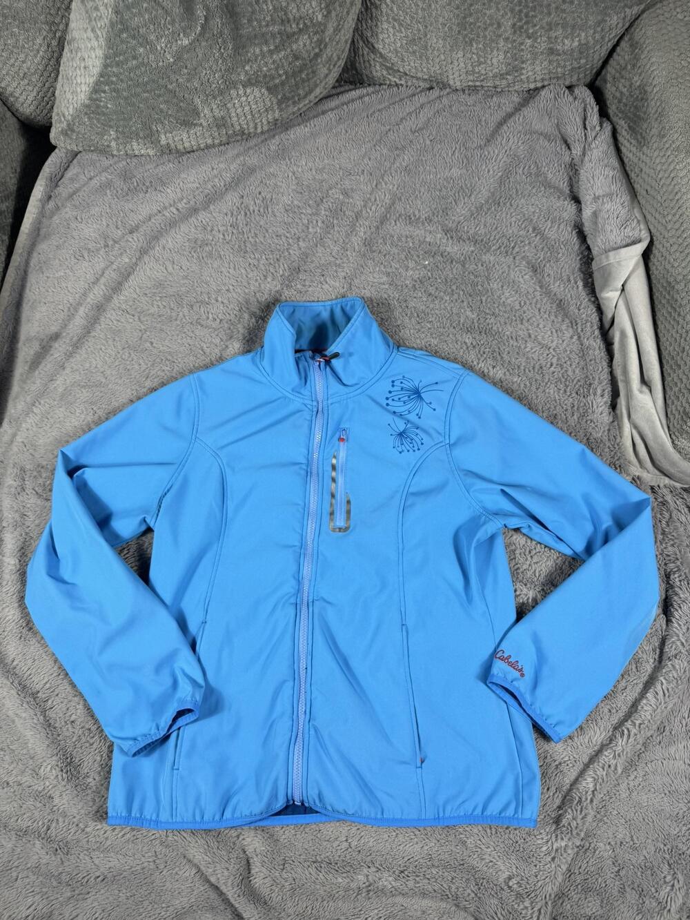 Cabela's Jacket Womens Large Blue Softshell Floral Print Full Zip Outdoor